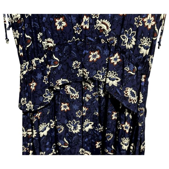 Thakoon Collective Navy Lotus Printed Dress Sz 6 V-Neck Ruffled High-Low Hem - Picture 4 of 10